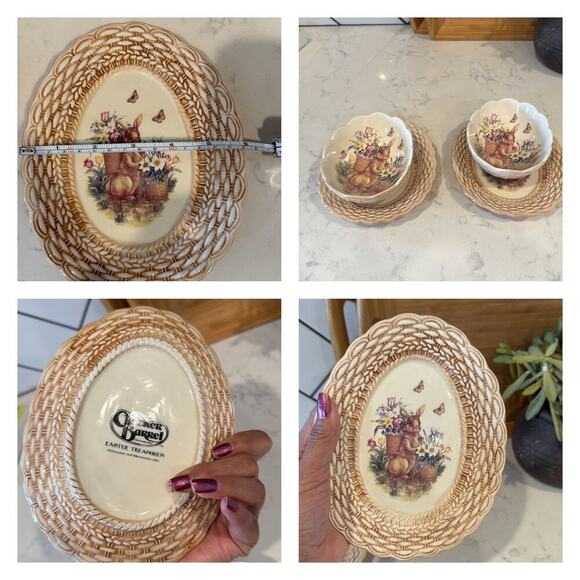 Cracker Barrel Easter Treasures Ceramic Plate & Bowl 2 Sets rabbit Flowers - Picture 7 of 8